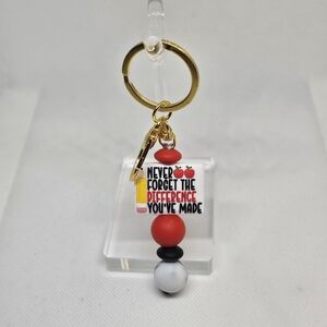 NWT Never Forget The Difference You Made Teacher Gift Beaded Goldtone Keychain